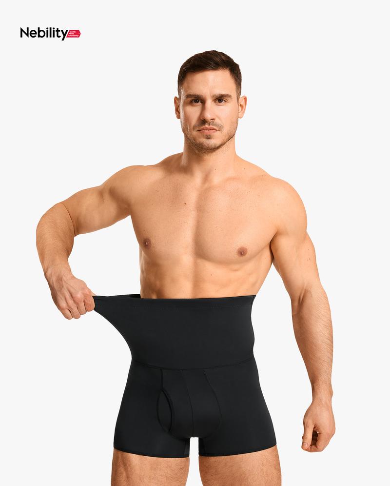 Nebility  Men's High Waist Shapewear Boxer Briefs -  Seamless Tummy Control  Waistband Slimming Underwear Fitness Plain Beige