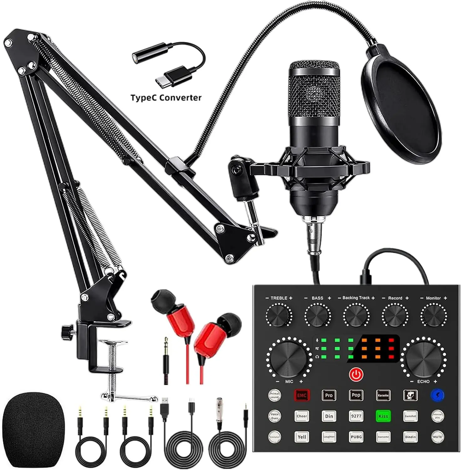 Safring Podcast Equipment Bundle with BM800 Mic DJ Mixer Effects & Voice Changer, Live Sound Card Audio Mixer, Condenser usb Microphone Recording Studio Package for Live Streaming/Gaming/Podcast/Recording/Vocal/Game Voice/YouTube desk clamp  #Summervibes