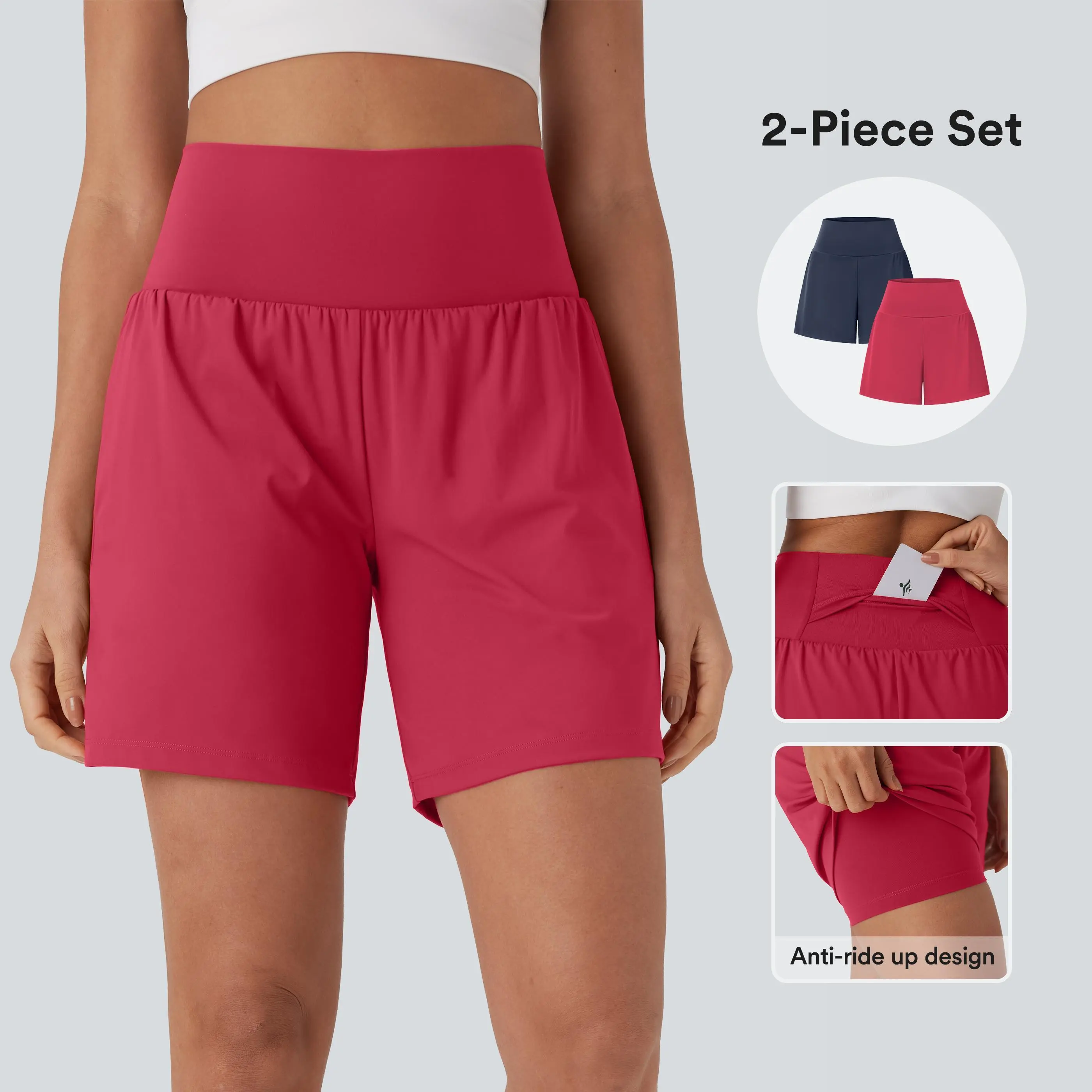 【Creator’s Pick】Halara 2-Piece Softlyzero Airy Super High Waisted 2-in-1 InstantCool Yoga Shorts 7" with Pockets Set #SwimWeek