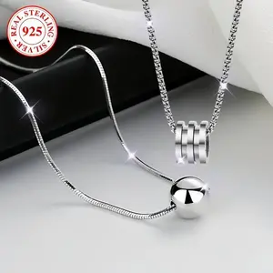 2pcs S925 Sterling Silver Necklace, New For Autumn And Winter Retro Minimalist Style, Simple Ball Pendant, Snake Bone Chain, Elegant Anniversary Gift Birthday Gift Christmas Gift For Wife And Girlfriend, 4.3g/0.15oz