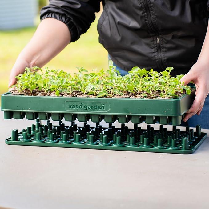 Vego Garden Seedling Suite Products 10" x 20" 76 Cells Stackable Seed Starter Germination Tray with 3-in-1 Plant & Pop Board & Bottom Watering Tray for Easy Seed Starting - Growing Kit