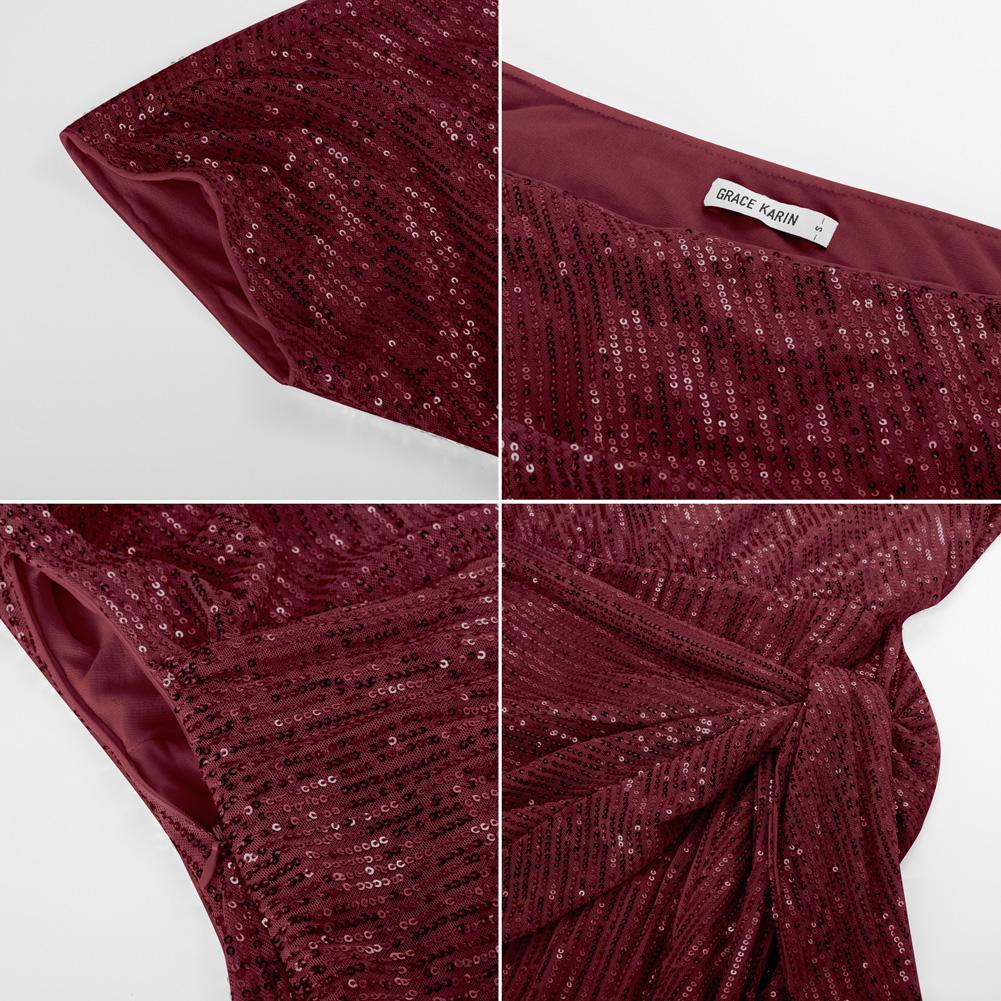GRACE KARIN Cocktail Dresses for Evening Party One Shoulder Ruched Sequin Dresses