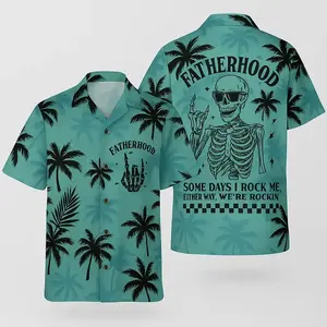 Fatherhood Hawaiian Shirt, Skeleton Dad Design Summer Button Down Shirt, Tropical Aloha Shirt, Gift for Him or Her