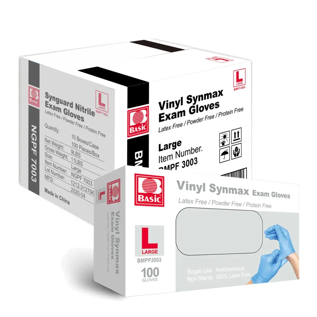 Basic (Case of 1000) Medical Synmax Vinyl Exam Gloves - Latex-Free & Powder-Free -Baking and Food Preparation Use - Hand, Rubber, Cleaning, Durable Material