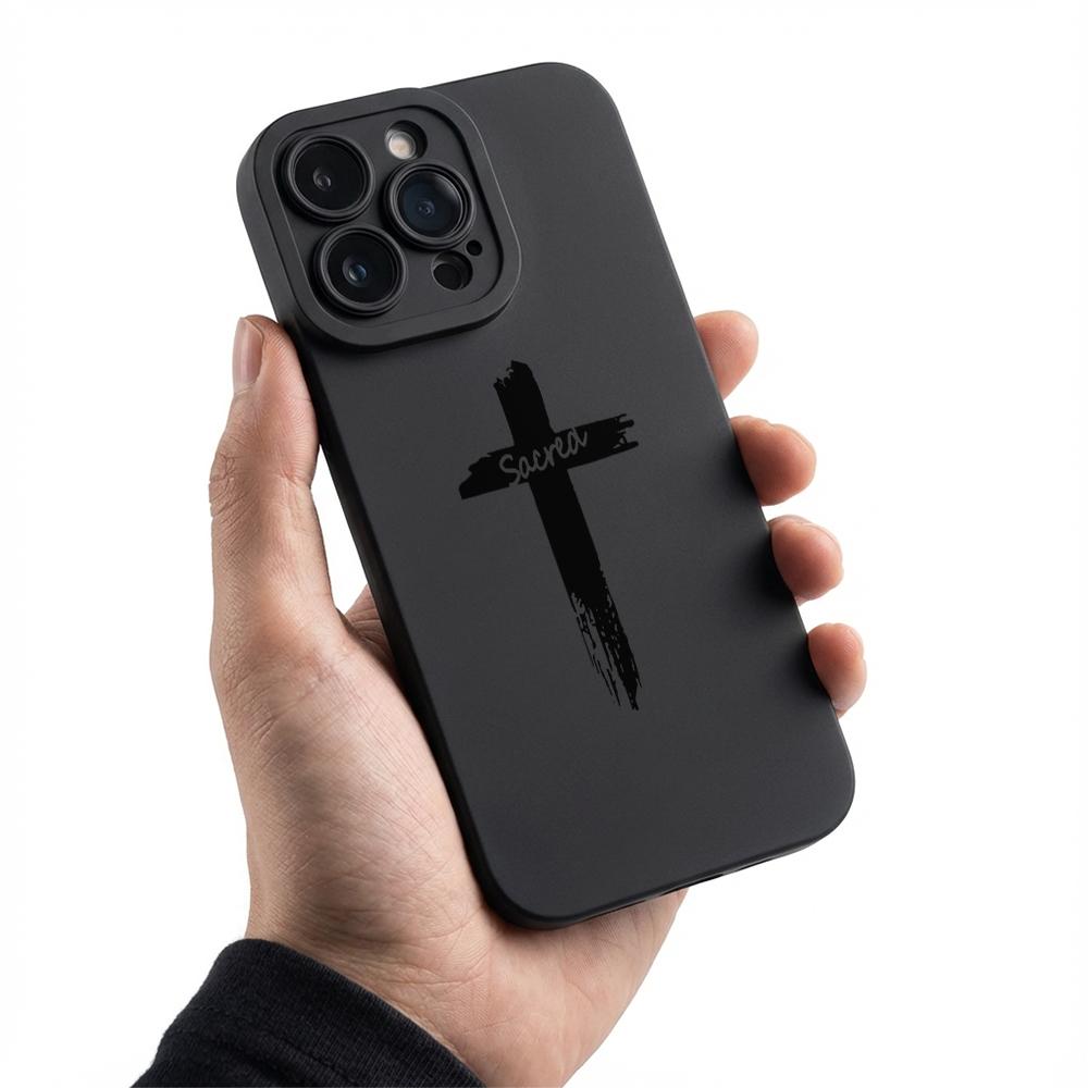 Cross pattern, black shockproof phone case, compatible with iPhone 11, 12, 13, 14, 15, 16, 17 Pro Max, Pro Plus and Air. An ideal gift for boyfriends/girlfriends, or for holidays, showcasing a high-end feel and stylish design.