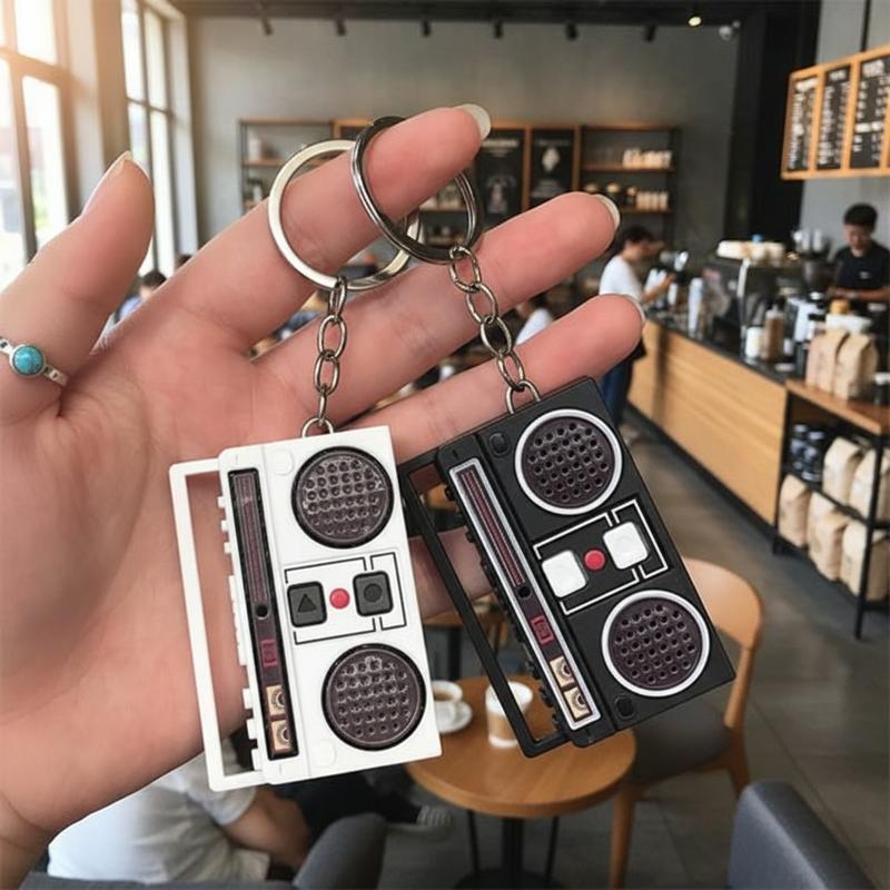Retro Style Radio Keychain An exquisitely crafted miniature pendant featuring textured vintage details A perfect decorative accessory for keys wallets and bags for women and girls