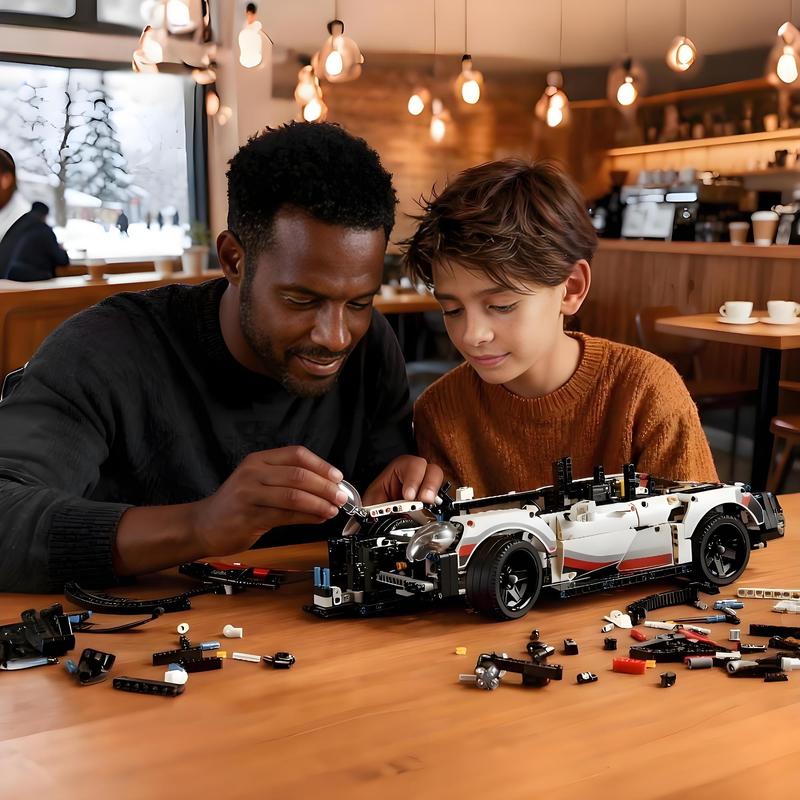 【1:10 50cm/19.7in】Technic Race Car Model Building Kit Advanced Replica Exclusive Collectible Set Gift for Kids Boys & Girls Aerodynamic Bodywork Black Spoked Rims Working Differential