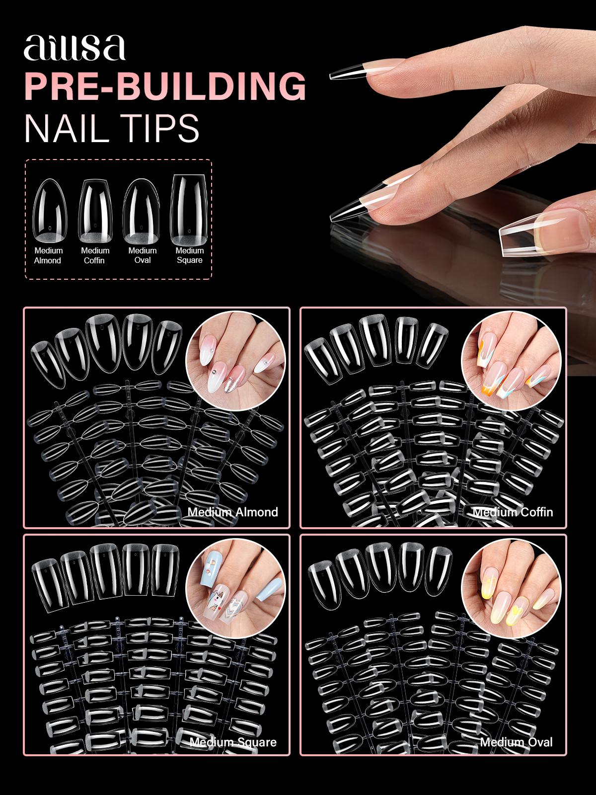 Aillsa 2.0 Built-in Curve Fit 224pcs Clear Nail Tips Set, Mini UV Cure Lamp, 30g Strong Solid Nail Glue Medium Almond Full Cover Nail Extensions Thicker Acrylic Nails Pre-sculpted Press-On Nail gel x nail for Flat Nails TikTokShopBlackFriday