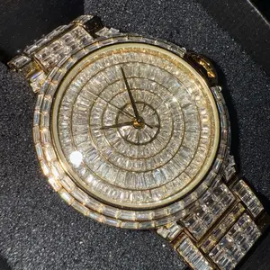 Iced out yellow gold watch