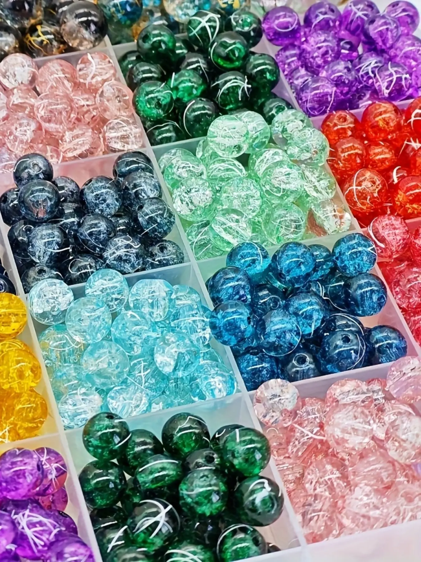 100pcs 8mm/10mm Crackle Glass Beads, Assorted Glass Beads, Multicolor, Decorative Beads, Bead Assortment, DIY Jewelry Making Kit for Bracelets & Necklaces, Handmade Craft Supplies, DIY Beading Accessories