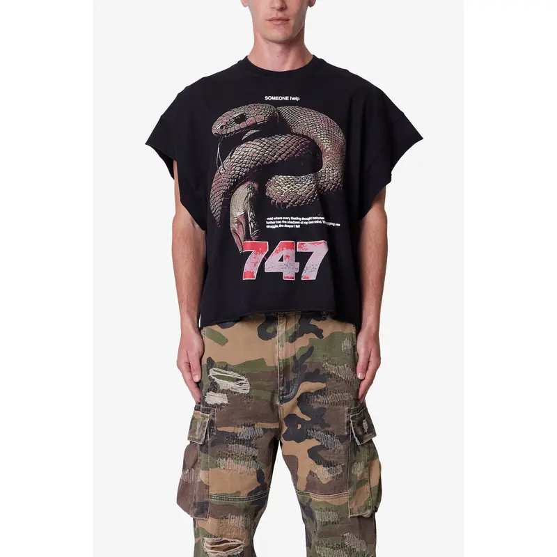 mnml Snake Cutoff Tee - Vintage Black