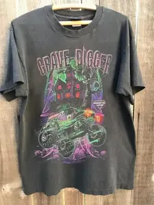 Vintage 1988 Grave Digger Race Team Monster Truck Charcoal Cotton Shirt S-5XL