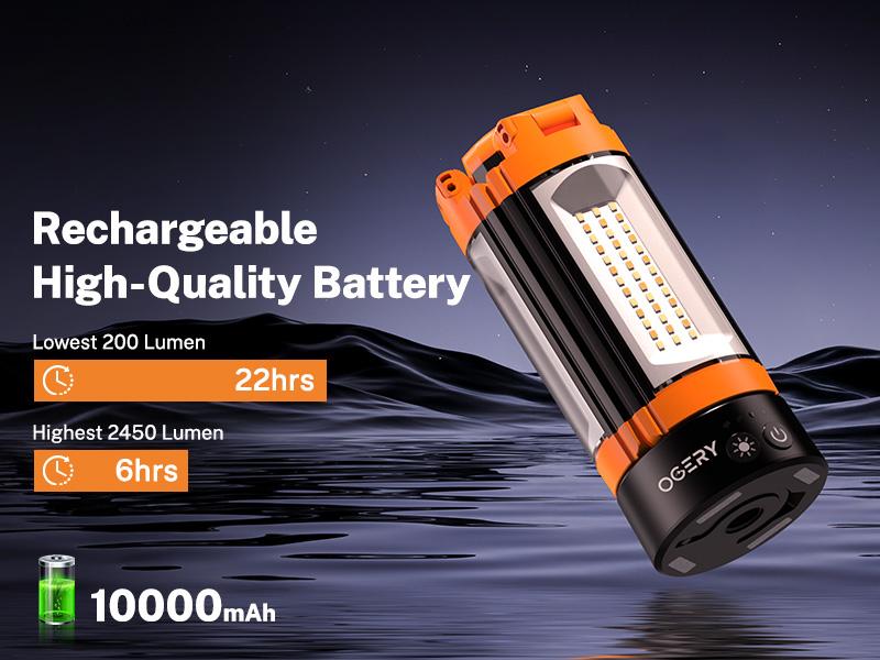 OGERY 10000mAh Camping Light with Power Bank - Rechargeable 2200 Lumens Dimmable Work Light, Emergency Light & Detachable Tripod (1.75-6.5 Ft) for Outdoor, Hiking, Home & Emergency