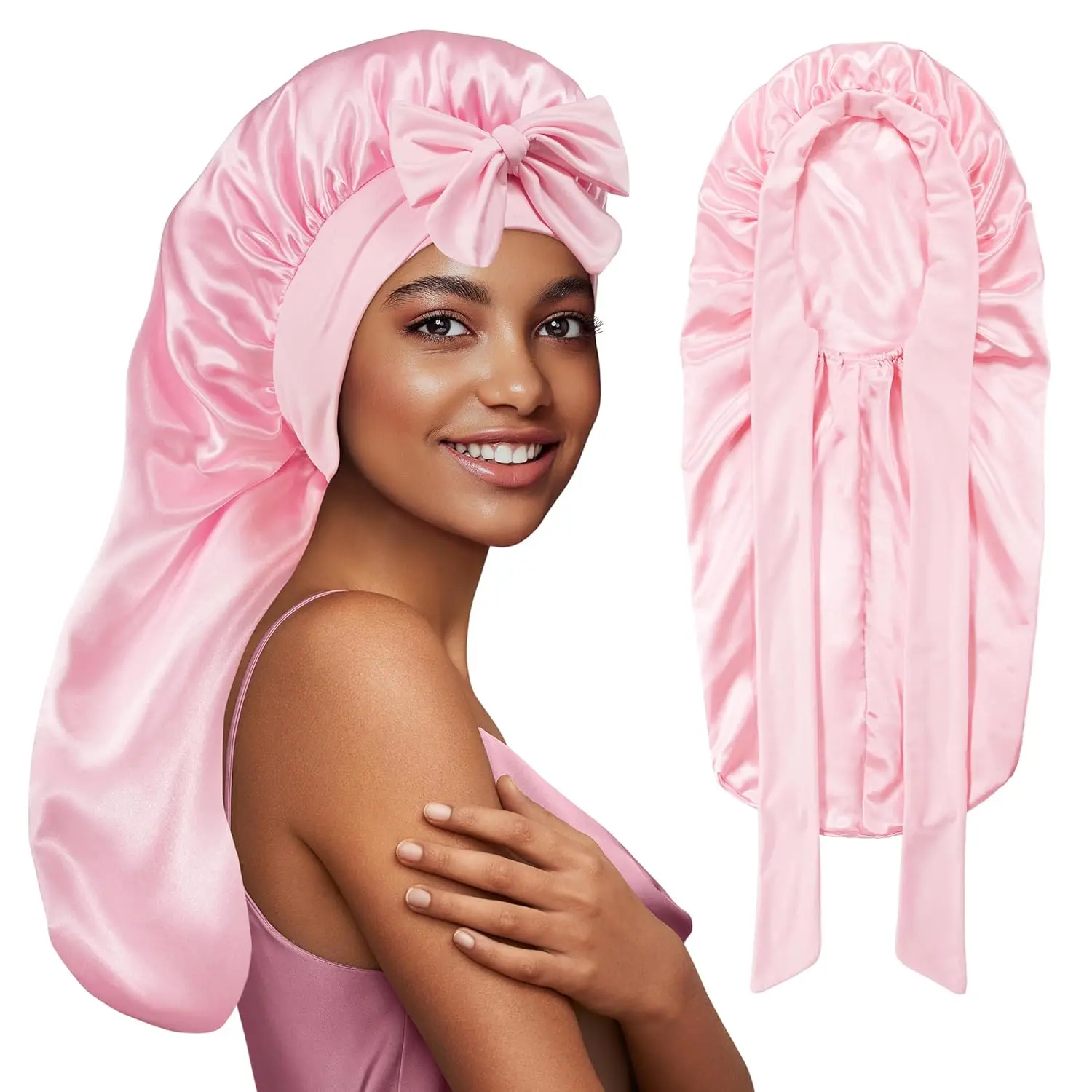Clearance Sale Summber Gift Women's Satin Silk Braid Bonnet - Long Sleep Cap for Braids Elastic Breathable Lightweight Premium Hats Soft Heatless Summber Gift