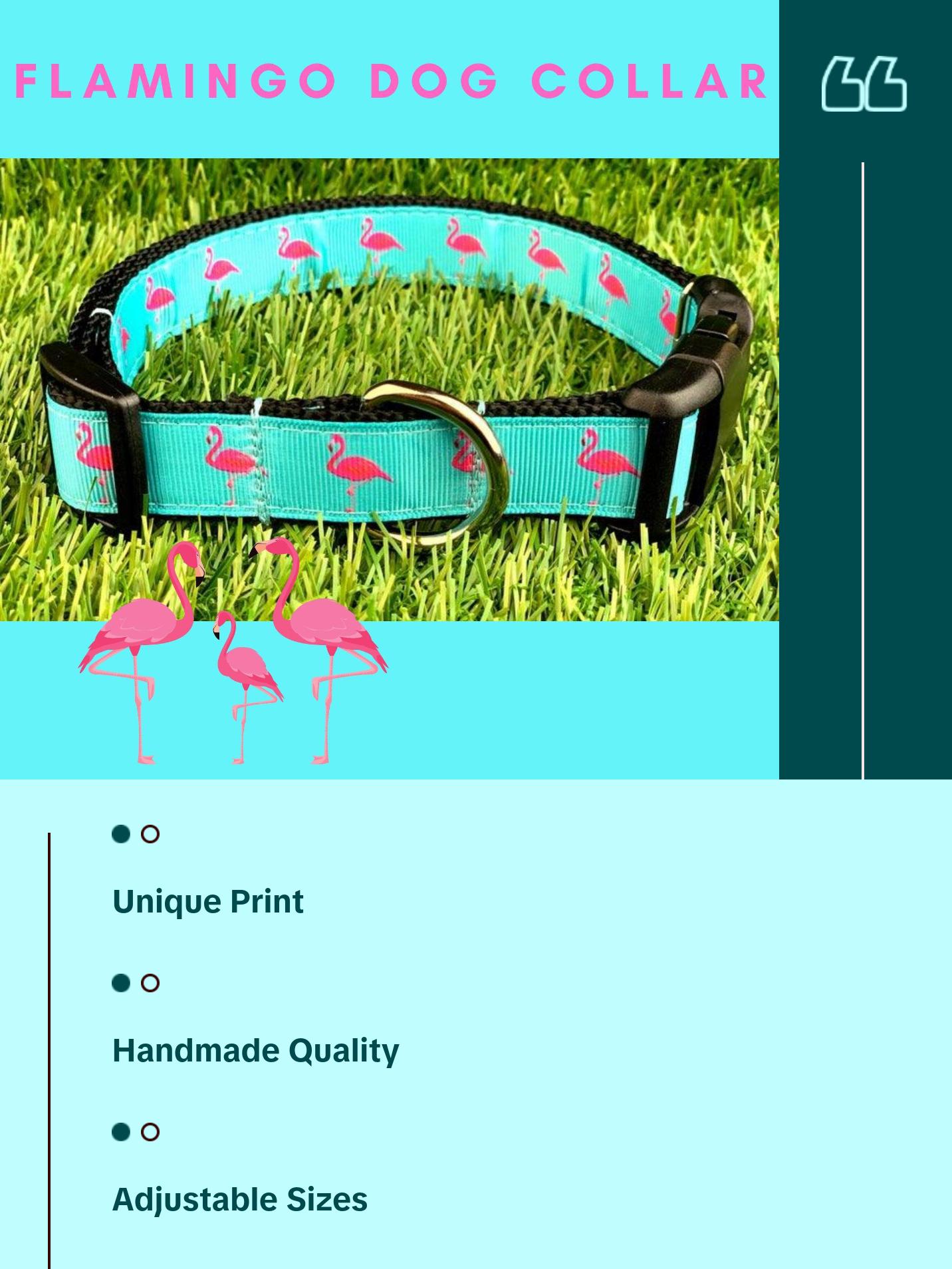 Teal Pink Flamingo Dog Collar