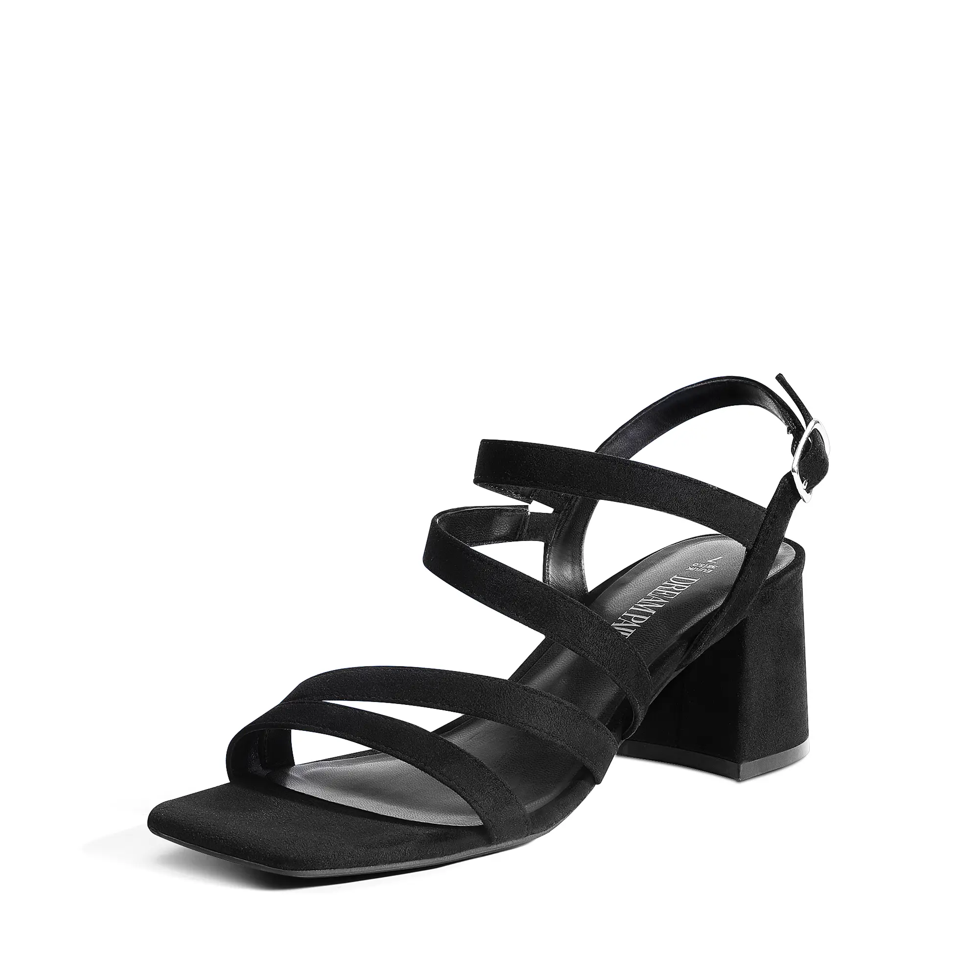 Dream Pairs Women's Suede Strappy Square Toe Sandals - Asymmetric Decor Design, Secure Buckle Fit, Stable Chunky Heel, Adjustable Straps, Padded Insole, Comfortable Footwear for Parties & Weddings, Open Strappy Keeps Feet Breezy, Suede/Sparkle, Black, Sec