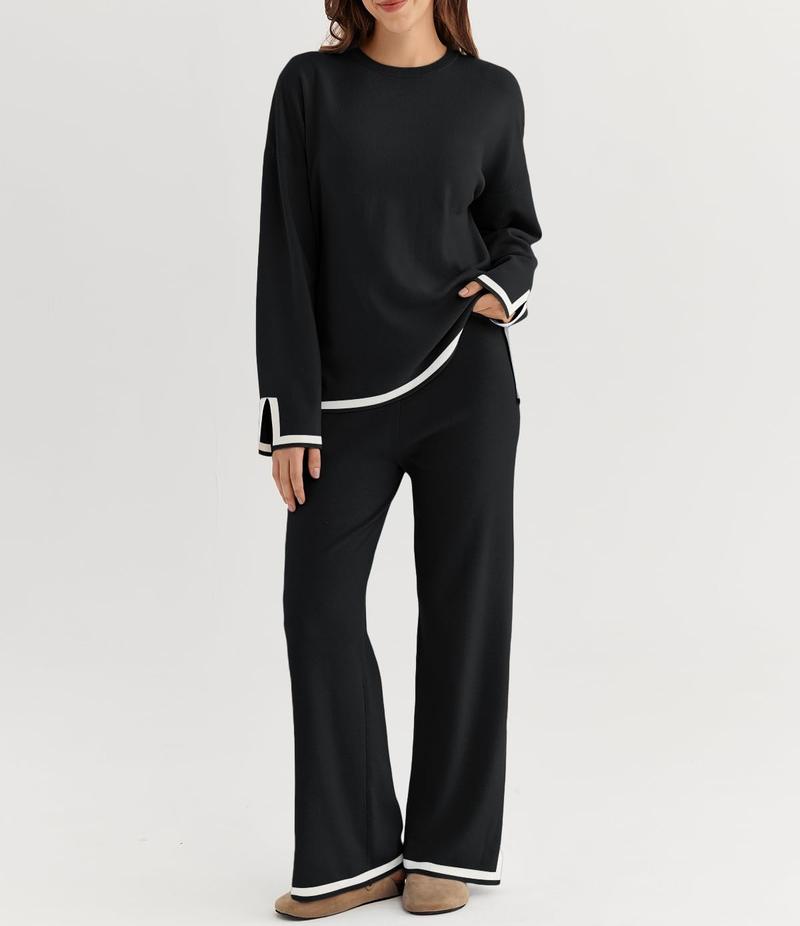 Women's 2 Piece Fall Knit Sweater Set Long Sleeve Tops Wide Leg Pants Sweatsuit Tracksuit Outfit Winter Clothing Women's 2 Piece Fall Knit Sweater Set Long Sleeve Tops Wide Leg Pants Sweatsuit Tracksuit Outfit Winter Clothing