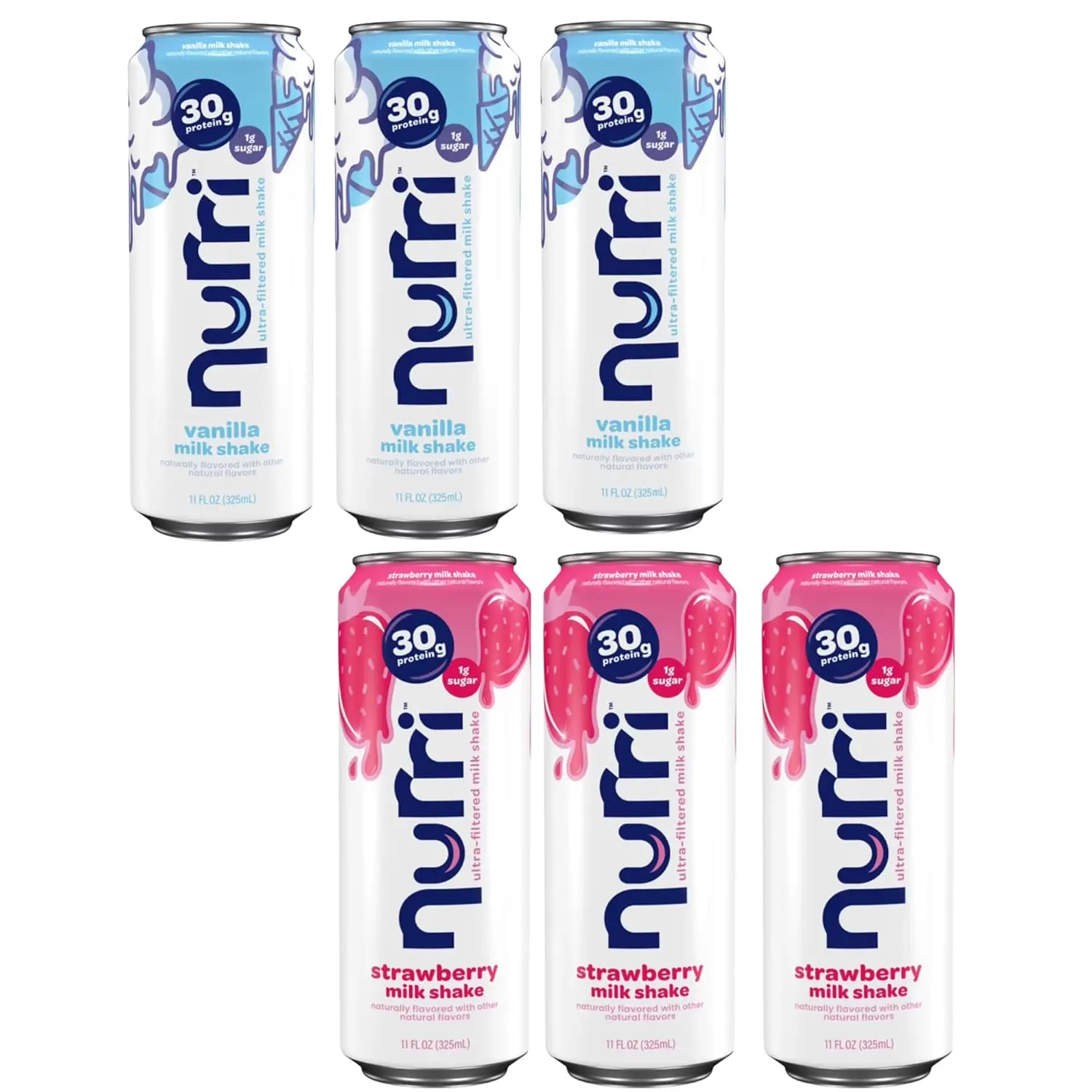 Nurri Ultra Filtered Protein Shake, Vanilla & Strawberry Variety, 30g Protein, Low Sugar, 150 Calories, Lactose Free – 6 Ready-to-Drink 11 fl oz Cans (3 Vanilla, 3 Strawberry)