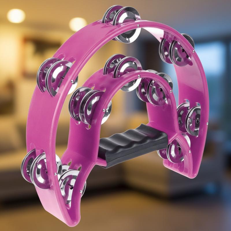 Multicolor Handheld Tambourine Double Row Jingles Ergonomic Grip Music Instrument