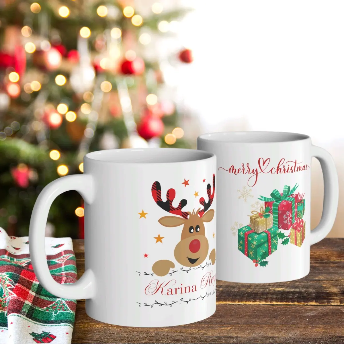 Personalized Name Christmas Mug, Coffee Lovers Gift, Personalized Christmas , Seasonal Mug, Atemporal Mug, Christmas Gift, Ceramic   Glossy Drinkware