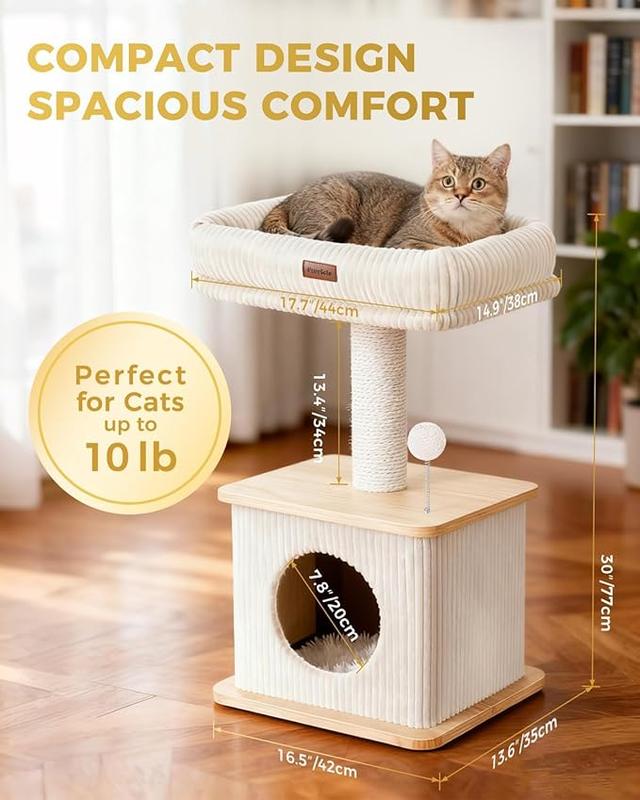 Cat Tree for Indoor Cats | Wooden Cat Tower with Sisal Scratching Posts, Padded Beds & Multi-Level Design（(Up to 10 lbs)）