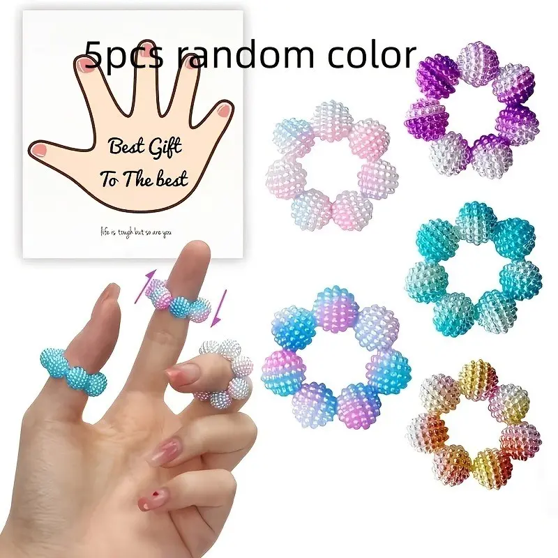 5 Pcs Spiky Sensory Rings – Colorful anxiety relief fidget rings for adults. Finger massage acupressure toys help reduce stress and improve focus, perfect for office, school, travel and everyday use. Sensory Stress Reliever