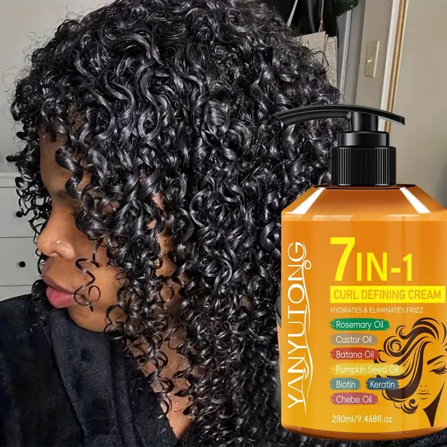 280 ml Styling Curling Cream, 7-in-1 Hair Styling Cream, Defining Styling Cream Haircare, Frizz Free Styling, Curly hair products, containing Moroccan nut oil, castor oil, increases hair volume, gloss, suitable for wavy and curly hair