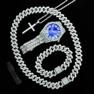 Iced Out Hip Hop Jewelry & Watch Set - Ultimate Bling for Rappers & Street Style Kings Featuring Showstopping Iced Out Design Perfect Gift for Rappers Streetwear Lovers Boyfriend gift