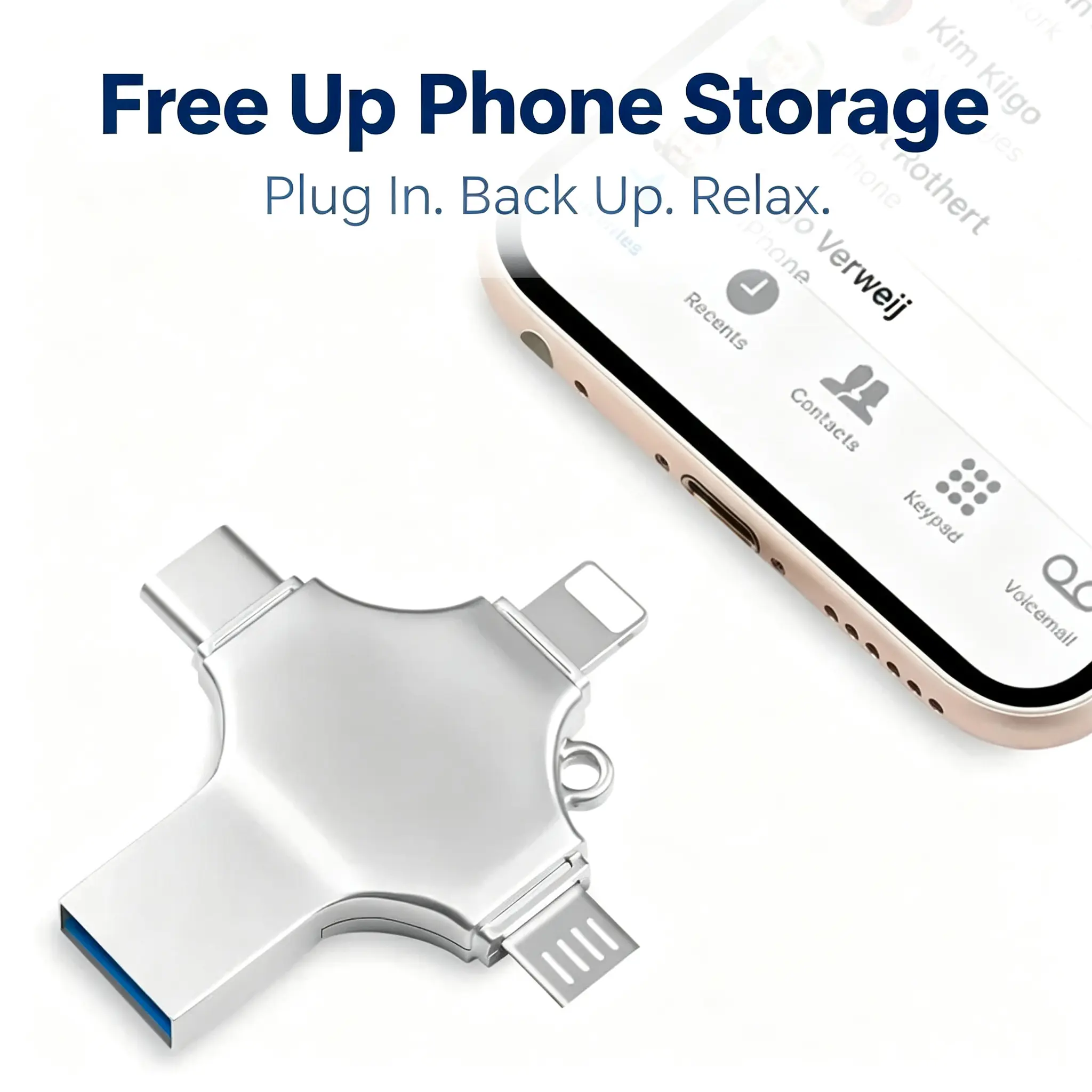 Metal USB Flash Drive, High Speed OTG Memory Stick Thumb Drive with Multi Ports, Portable External Storage for iPhone Android Phones Laptop PC Photo Video Backup