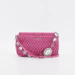 Pre-owned miumiu lambskin Crossbody Bags Miu Miu Matelasse Crystal Shoulder Bags chenke0006
