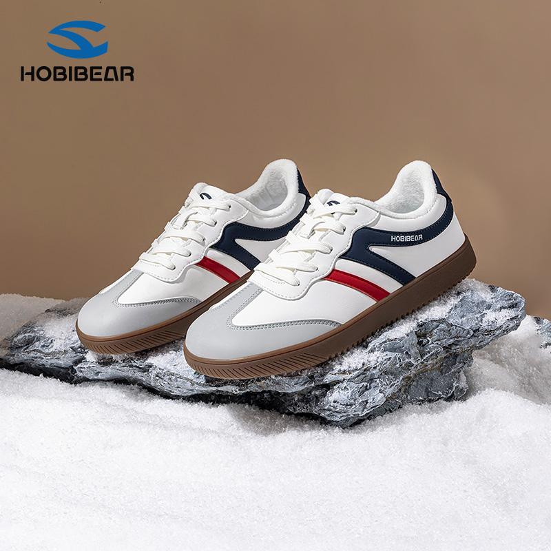 HOBIBEAR New Plush Lined Warm Loafers Flat Casual Training Shoes Lace Up Retro Style Sneakers