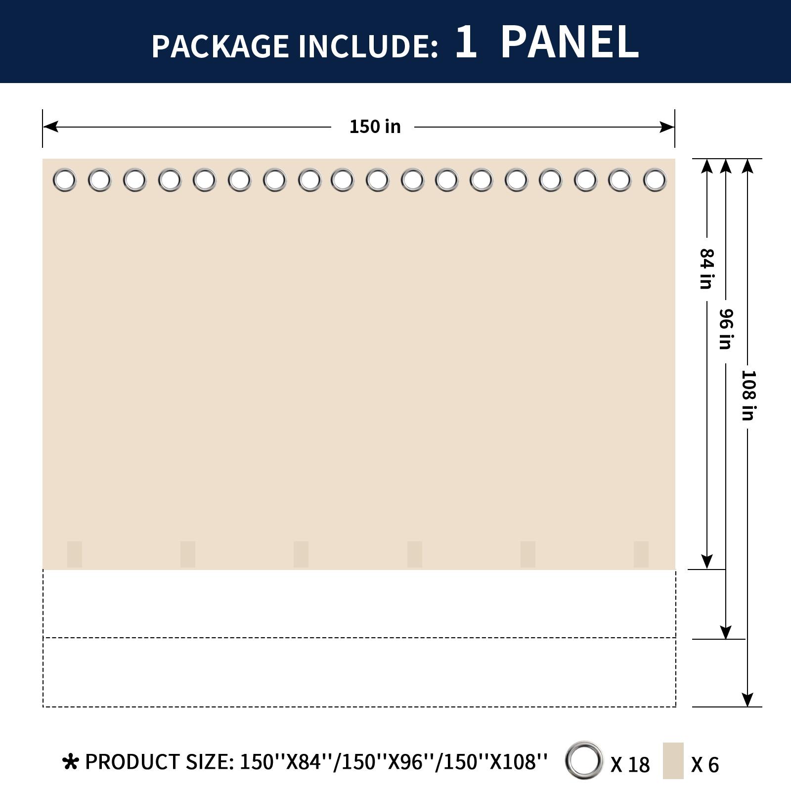 Easy-Going Outdoor Curtains Waterproof Windproof Weatherproof Curtain for Patio, Cabana, Porch, Pergola and Gazebo, Grommet Top and Tab Bottom Drape