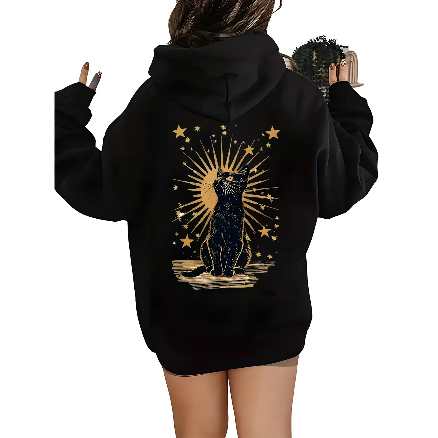 Women's Cosmic Celestial Star Print Long Sleeve Pullover Hoodie Sweatshirt, Casual Comfy Relaxed Fit All-Season Plus Size Sports Tops