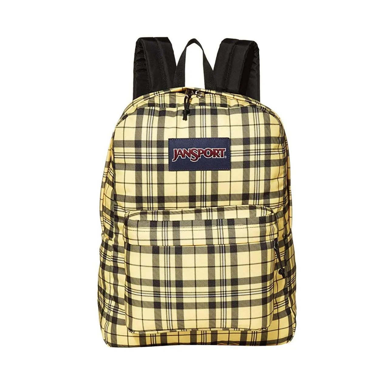 Jansport Plaid Backpacks for School - Yellow and Black Checkered Design, Front Pocket, Adjustable Straps