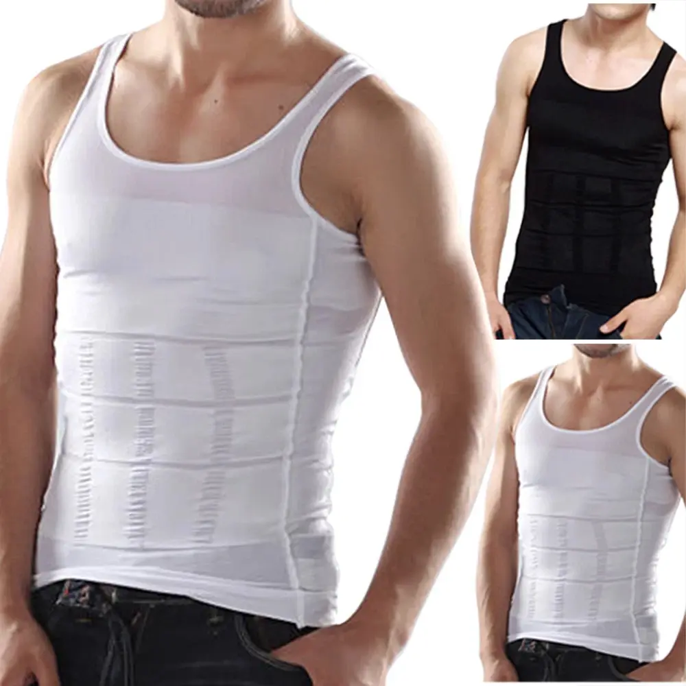 Men's Solid Sleeveless Compression Vest - Posture Alignment Chest Binder, Breathable Stretchy Body Shaper, Gym Undershirt Base Layer for Workout, Menswear Activewear