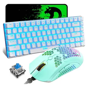 Wired Gaming Keyboard and Mouse with Mousepad,82 Keys LED Backlit Mechanical Keyboard,RGB Gaming Mouse with 12000 DPI,Green Mousepad for PC Mac