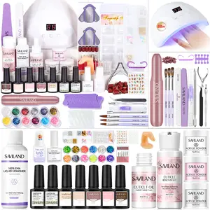 SAVILAND All-in-One Acrylic Nail Kit with Drill: Beginner Nail Starter Kit with Clear, White & Pink Acrylic Powder, Liquid Set, 88W Nail Lamp and Gel Nail Polish for Home DIY