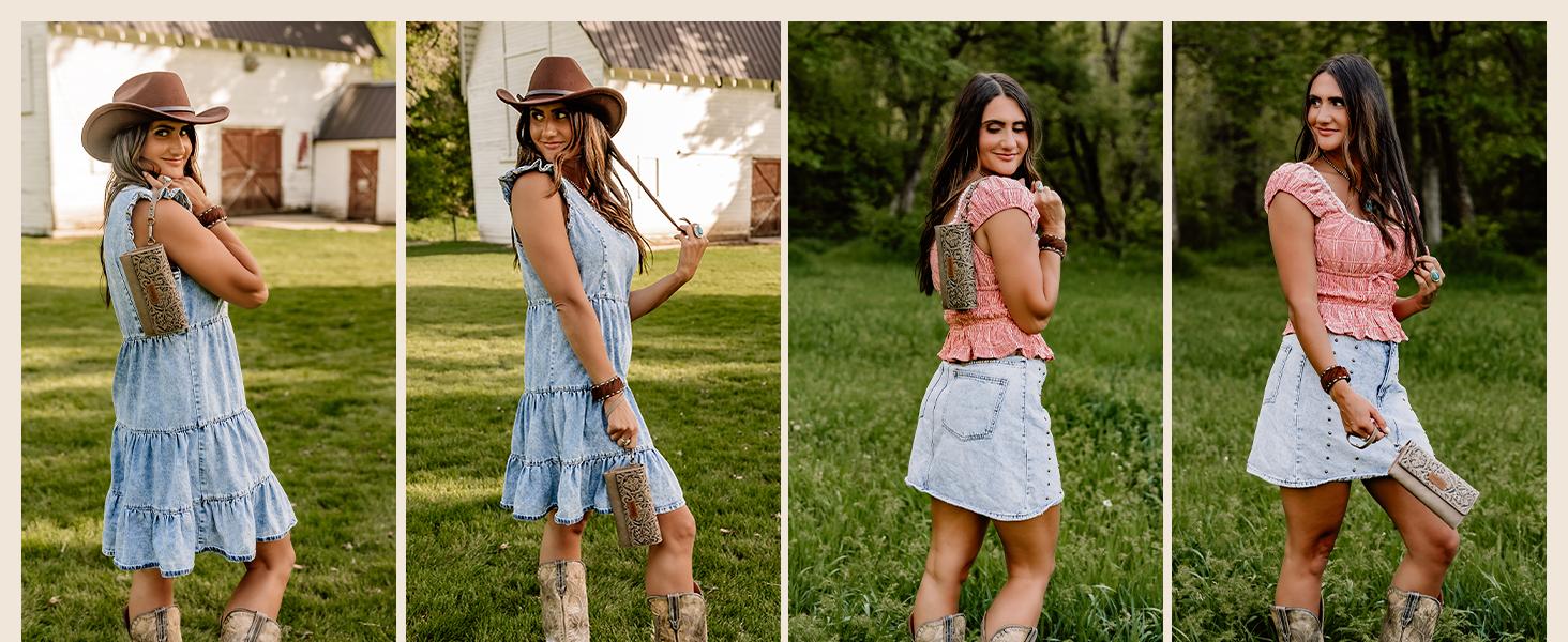 Wrangler Western RFID Wallets for Women Trifold  Anti-Theft Wristlet Wallets Women Clutch Wallet with Coin Purse everyday purse