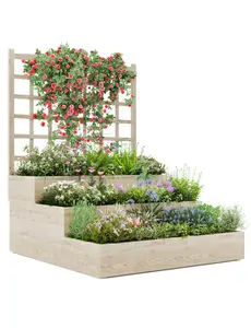 3-Tier Vertical Raised Garden Bed with Trellis -Wooden Planter Box for Climbing Plants, Veggies & Herbs, Open Base Design for Optimal Drainage, Perfect for Patio, Deck or Yard