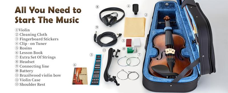 MeloCrest 4/4 Silent Electric Violin - Solid Spruce Top & Maple Back, Carbon Fiber Tailpiece, Ebony Fittings, Starter Kit for Beginners