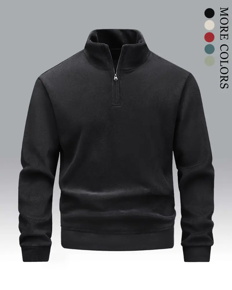 Men's Fleece Quarter-Zip Pullover - Stand Collar Cotton Fabric Top for Gym, Hiking, and Casual Wear