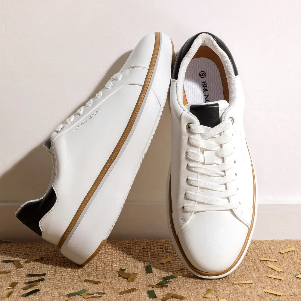 【BRUNO MARC Anniversary】 Men's Low-Top Minimalist Sneaker Trainer - Round Toe Synthetic PU Leather Casual Footwear, 1.57-in Chunky Sole, Lightweight Arch Support, Trendy Trainers for Back to School, Sports Shoes, Walking Shoes