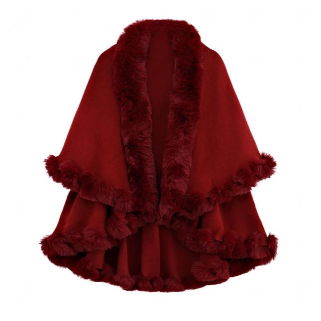 Wool Collar Double-Layer Imitation Cashmere Cape Shawl Knitted Cardigan Jacket for Women Autumn Winter Warmth & Style