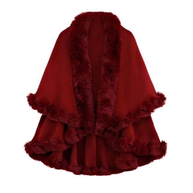 Wool Collar Double-Layer Imitation Cashmere Cape Shawl Knitted Cardigan Jacket for Women Autumn Winter Warmth & Style