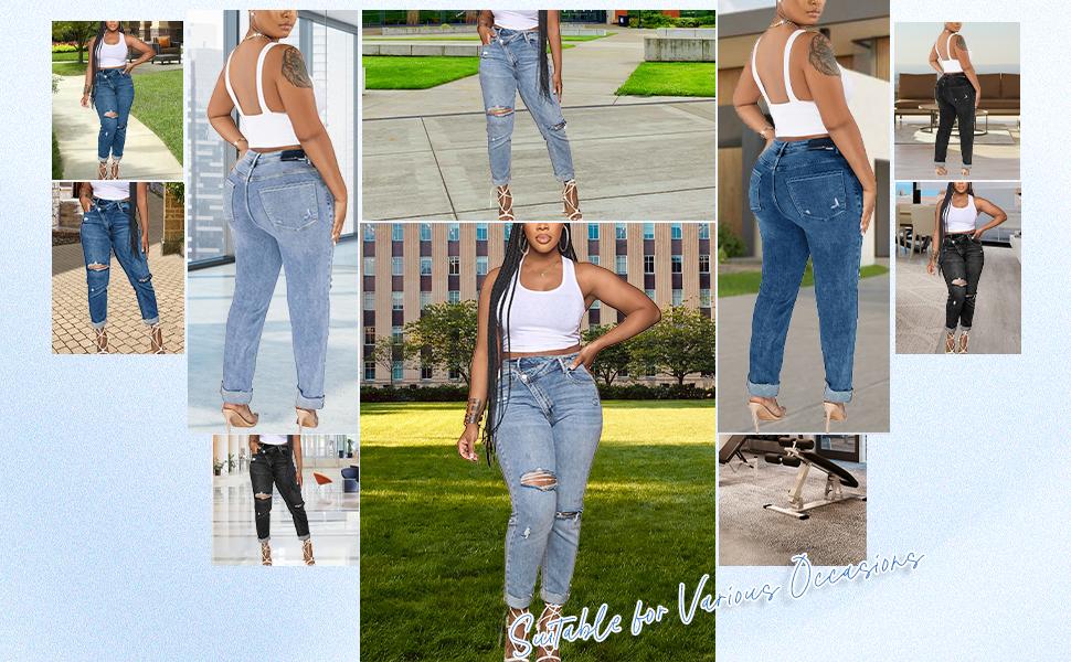 MNLYBABY Women's Skinny Ripped Jeans Mid-Rise Stretch Ripped Denim  Women's Curve-Shaping Skinny Jeans