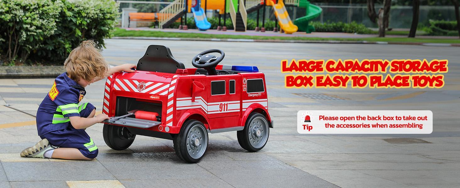 12V Fire Truck Police Car, Electric Ride on Car for Kids with Remote Control Battery Powered Toddler Car Siren-Call,walkie-talkies, Flashing Lights,Bluetooth,Music Ages 36+ Months