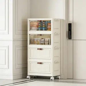 All-in-One Small Space Solution: 4/5/6-Tier Foldable Organizer with Flip Doors, Waterproof Rolling Cabinet for Kitchen, Bathroom, Entryway & Dorm, Easy Assemble