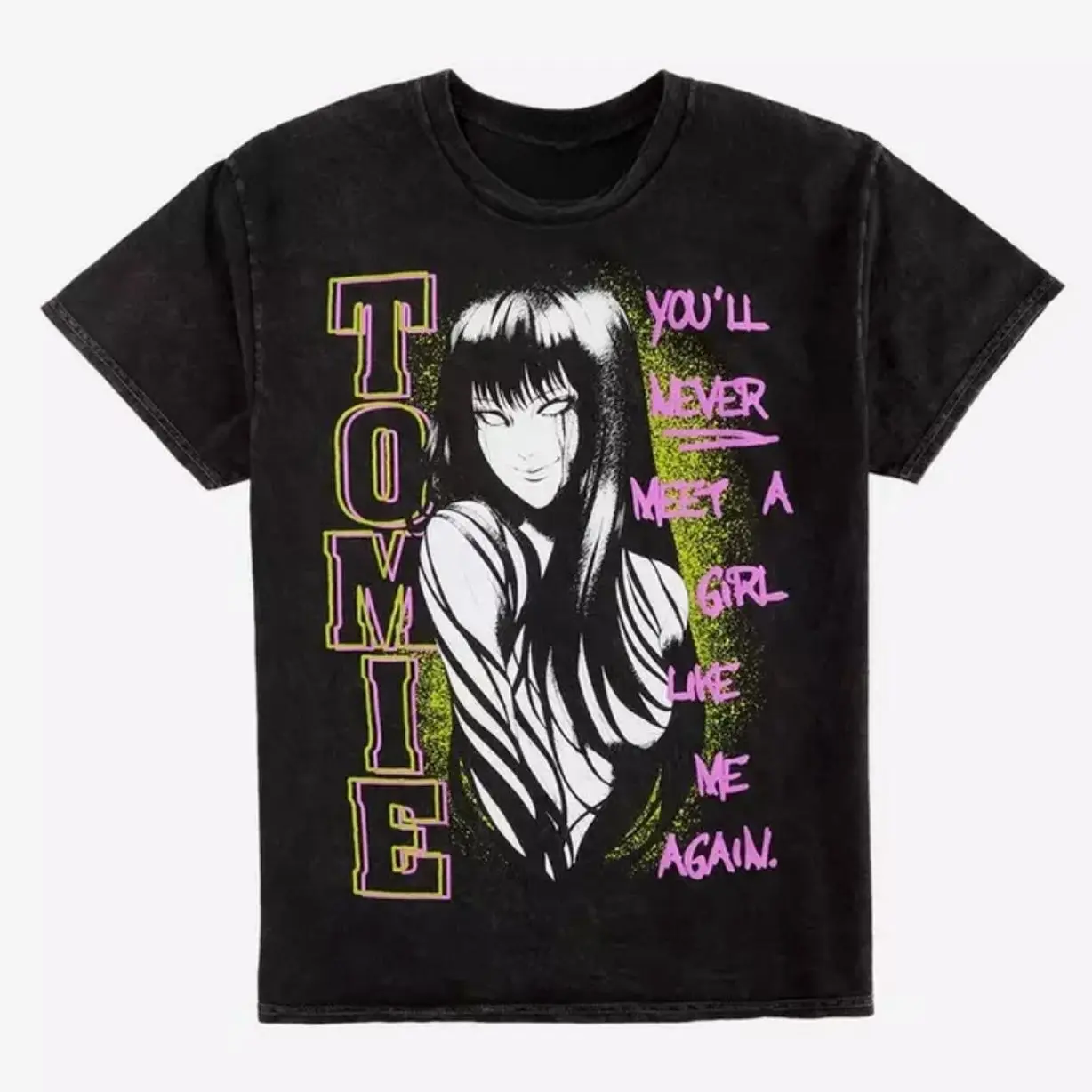 Junji Ito Tomie Portrait Quote Dark Wash T-Shirt, Anime Graphic T-Shirt, Japanese Manga Streetwear Tee, Retro Otaku Gift for Men Women