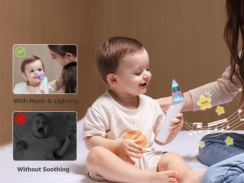 Growsy Electric Nasal Aspirator for Babies  Toddlers Gentle Nose Sucker with 3 Soft Silicone Tips Adjustable Suction Soothing Music & Light Safe Easy Automatic Mucus Removal Doctor Recommended