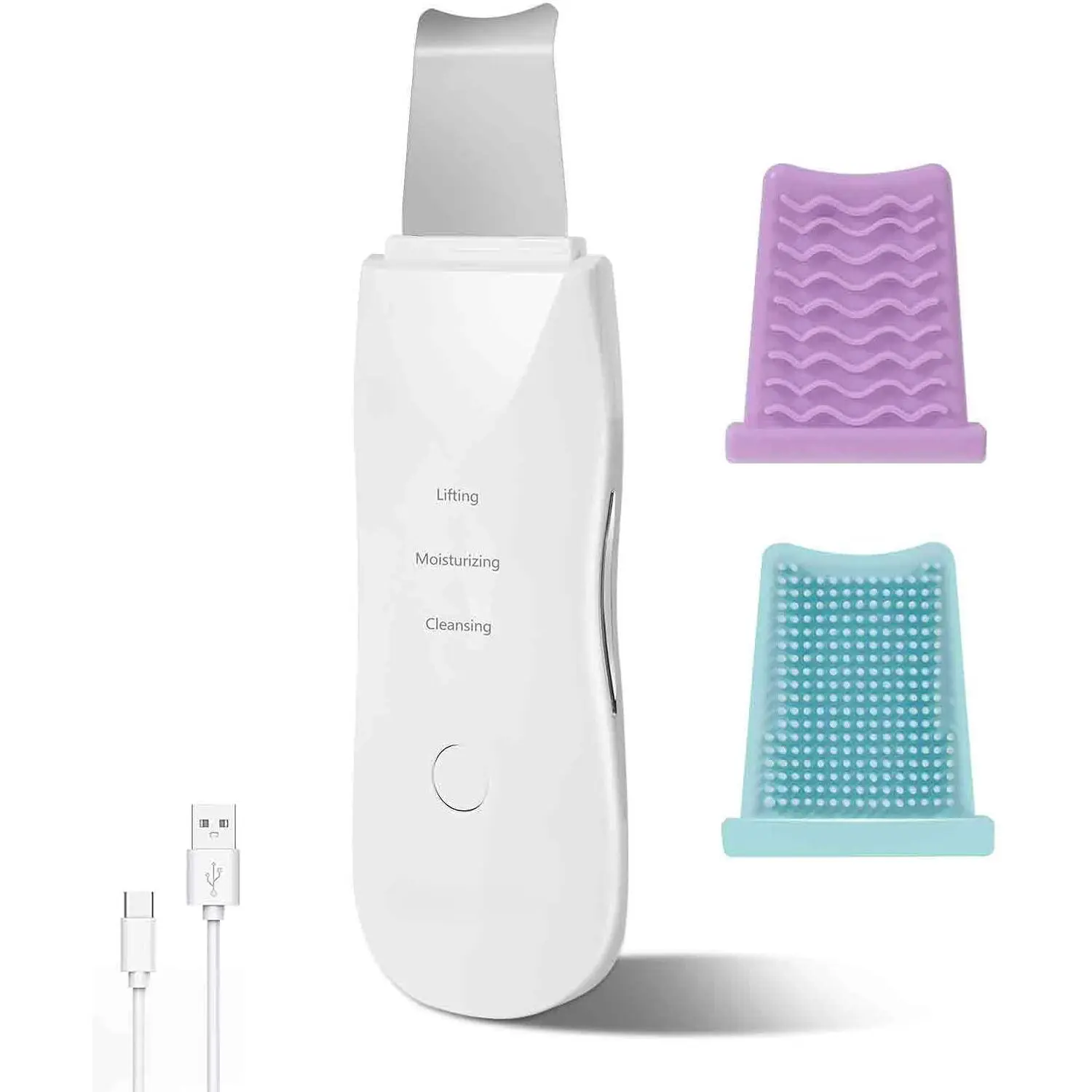 White Rechargeable Silicone Head Facial Scrubber Brush - Stainless Steel Skin Spatula Cosmetic Face Cleaner, Blackhead Remover Tool, 3-Mode Waterproof Facial Beauty Massager, 2h Charge, 15-Min Auto-Off, Deep Cleansing Moisturizing for All Skin Types, Faci